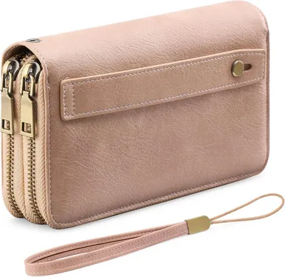 Image de GAEKEAO Porte-monnaie femme grand cuir vegan double zip RFID embrayage type1-rose