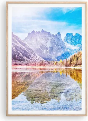 Produktbild von Gerahmtes Poster - Rahmen in heller Eiche - Herbst Landschaft Berge - 70x100 cm - Wand Bild - Wanddeko - Wandbilder - Kunstposter - Wandposter - Bilderrahmen - Bilder - Kunstdruck - P2NPA70x100-4624