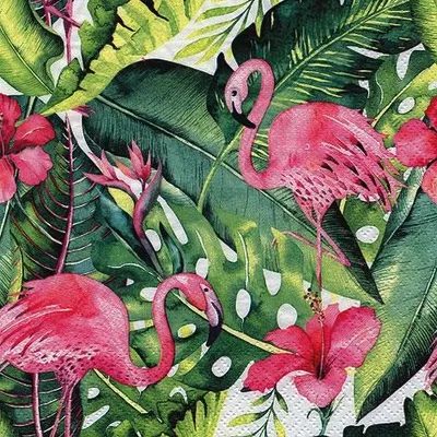 Produktbild von Servietten Papier 33x33cm 3-lagig Flamingo Motiv 20 Stück Rosa / Grün
