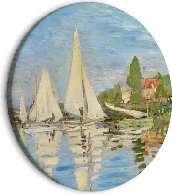 Produktbild von Italienischer Leinwand Rundes Bild - Regatta in Argenteuil, Claude Monet - The Landscape of Sailboats on the River 60x60 cm Reproduktionen l-G-10016-bc-a