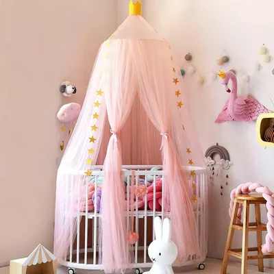 Produktbild von Prinzessinnen-Betthimmel fš¹r M?dchenzimmer, runder Spitzen-Moskitonetz mit 2,7 m Sternendekor, Spielzelt, Leseecke, Baldachin aus Garn, M?dchen-Kuppel, Moskitonetz, Schloss