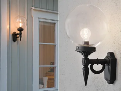 Produktbild von LED Außenwandleuchte mit Glaskugel, Fassadenbeleuchtung, Hausbeleuchtung Schwarz