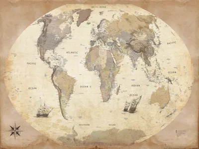 Obrázok produktu pre Mapa Art Print Picture - Mapa sveta, starý štýl, v angličtine (60 x 80 cm)