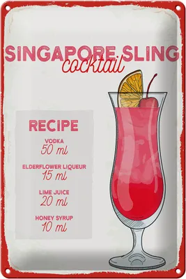 Produktbild von Blechschild Rezept Singapore Sling Cocktail Recipe 20x30cm