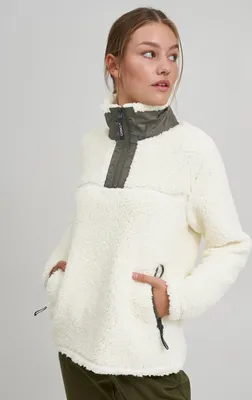 Produktbild von OXMO OXELINA Troyer Sweatshirt Damen Pullover Sweater mit Teddy Fell mit Stehkragen