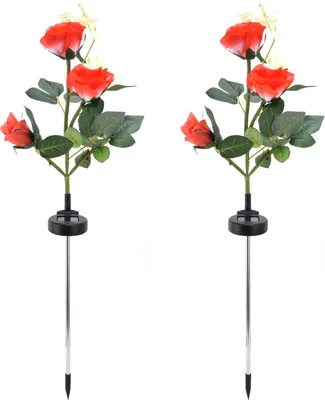 Image de 2pcs LED Solar Flower Lights Waterproof Artificial Rose Garden Lamp for Outdoor LandscapeRed