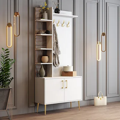Produktbild von Loceri - Flurmöbel, 90x35x200h cm Weiß, Garderobe
