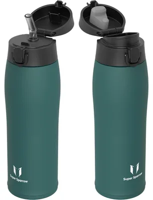 Obrázek produktu pro Nerezová láhev na pití, objem 750 ml, tmavě zelená, bez BPA, s 2 víčky