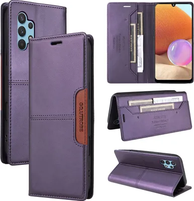 Produktbild von Handyhülle für Samsung Galaxy A32 4G Hülle, Leder Flip Wallet Kartenfach Stand Schutzhülle Lila