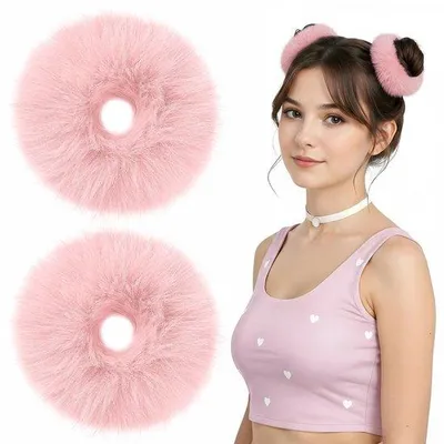 Produktbild von Haaraccessoires - 2 Stuks Pom Pom Haarstrikken - Lichtroze Fluwelen Scrunchies translated to German: 2 Stück Pom Pom Haarbande - Lichtrosa Samtige Scrunchies