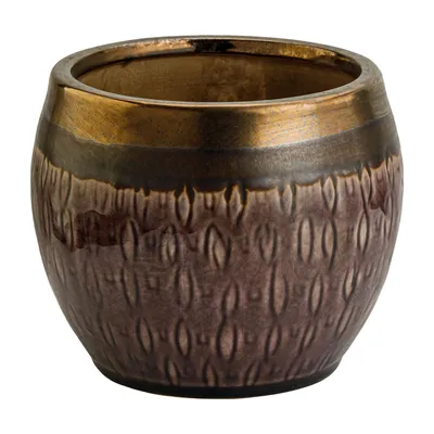 Produktbild von Keramik Rund Glasiert Blumentopf Lila & Gold H 14cm D 16 cm Vintage Skandinavischen Stil Ornament