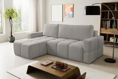 Produktbild von VENASI Ecksofa LUSSO Grau mit Schlaffunktion und Bettkasten, universell, Bouclé