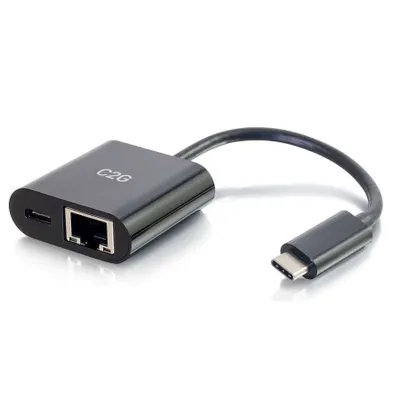 Produktbild von C2G USB C to Ethernet Adapter With Power Delivery - Black - Netzwerkadapter - USB-C - Gigabit Ethernet x 1 - Schwarz