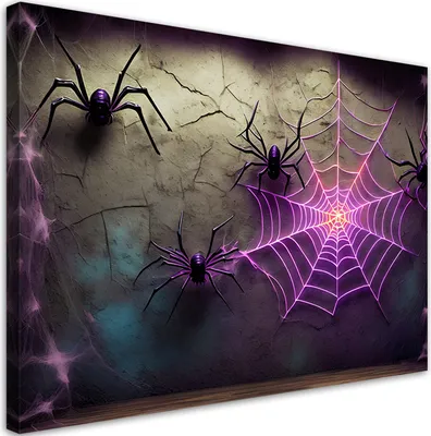 Produktbild von Leinwandbild Spinnennetz Neon Futuristisch 100x70 Feeby Violett bild für die wand bereit zum aufhängen