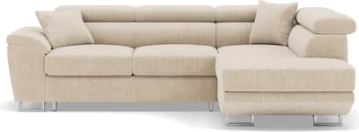 Image de Best Mobilier Baoji - Canapé d'angle droit 5 places convertible avec têtières et coffre en velours côtelé , Beige
