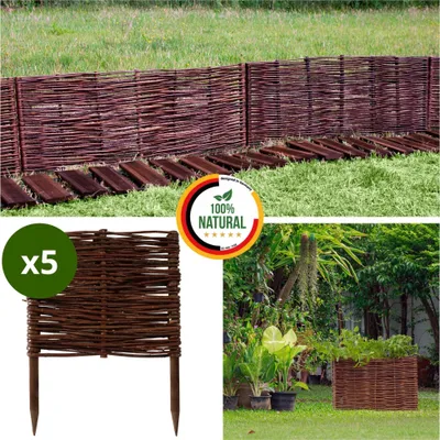 Produktbild von Floranica 5 Stück Beeteinfassung Weide 30 cm x 30 cm Handgemachte Rasenkante  Beetbegrenzung - Beetzaun