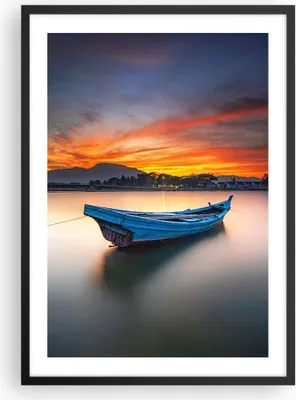 Produktbild von Gerahmtes Poster - Schwarzer Rahmen - Westen Sonne Boot - 50x70 cm - Wand Bild - Wanddeko - Wandbilder - Kunstposter - Wandposter - Bilderrahmen - Bilder - Kunstdruck - P2BPA50x70-4791