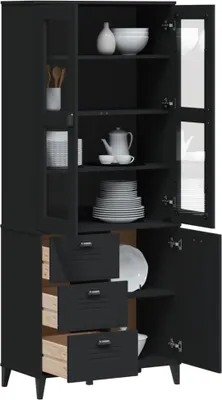 Produktbild von vidaXL Highboard VIKEN Schwarz 80x40x190 cm Massivholz Kiefer