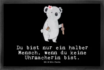 Produktbild von Mr. & Mrs. Panda Sauberlaufmatte Uhrmacherin Herz 50 x 75 cm - Schwarz - Geschenk, Türmatte, fußmatte, Fussmatte, Schmutzfangmatte, Schmutzmatte, Fußabtreter