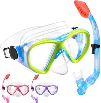 Produktbild von Ibenzoa® Kinder-Schnorchelset – Taucherbrille aus gehärtetem Glas, 180° Sicht, Trockenschnorchel mit Silikon‑Mundstück, auslaufsicher & anti‑Beschlag, 4–13 Jahre