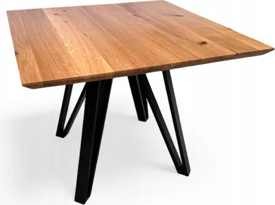 Produktbild von Eichenholztisch quadratische Platte 90x90 cm nicht klappbar auf Metallbeinen