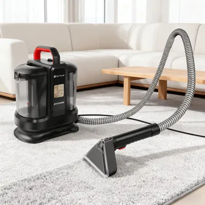 Productafbeelding van Draagbare vlekkenreiniger - Handstofzuiger - 400 W / 230 V - 1,2 liter schoonwatertank en 0,6 liter vuilwatertank - HEPA-filter - Turboborstel - 2 borstelkoppen