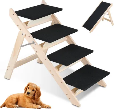 Obrázek produktu pro Jopassy schody pro psy 2 v 1 rampa pro psy skládací dřevěná pomůcka pro postel pohovku auto schody pro domácí mazlíčky neklouzavé do 80 kg