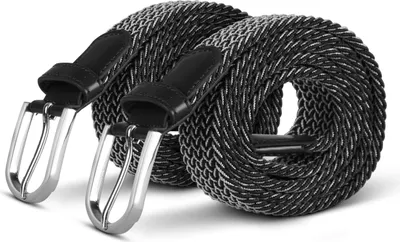 Immagine prodotto di cintura elastica hemmy ( confezione da 2 ) 105cm "black & grey" cintura intrecciata molte varianti - cintura in tessuto elastico cintura elastica senza fori unisex