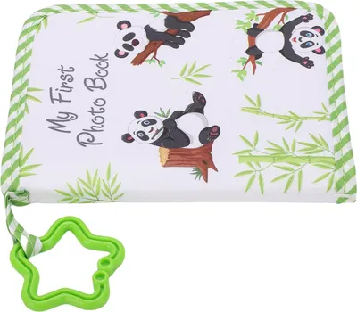 Produktbild von Baby Mein erstes Fotobuch, Erinnerungsandenken, weiches Tuch mit Sicherheitsspiegel für Neugeborene, Taufe, grüner Panda, 18 x 14 cm