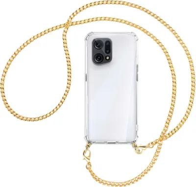 Produktbild von Handykette Backcover-Schutzhülle mit Band (Metall goldfarben) für Oppo Find X5 - goldfarbene Kette