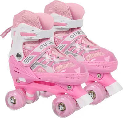 Image de Patins à roulettes en ligne pour enfants Taille réglable pour filles garçons débutants M : 32-37 Rose