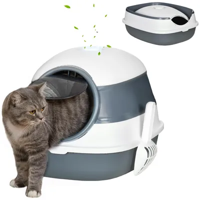 Produktbild von PawHut Katzentoilette mit Deckel, Katzenklo inkl. Sandauslaufpedal, Bodengitter