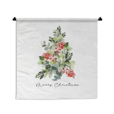 Produktbild von MuchoWow® Wandteppich Wandbehang Weihnachten - Aquarell - Weihnachtsbaum 150x150 cm Tapisserie Dekoration Wandtuch - Wohnaccessoires - Modernes