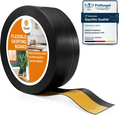 Zdjęcie produktu dla QUEST Listwa przypodłogowa PCV 50x20mm, 5m, samoprzylepna elastyczna, miękka listwa podłogowa, cokołowa, czarny