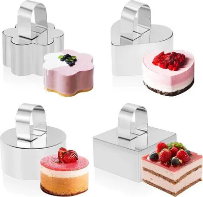 Immagine prodotto di Set di anelli per dessert e alimenti, quadrati, in acciaio inossidabile, con sollevatore e pestello