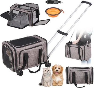 Obrázok produktu pre Prepravka na cestovanie pre psov, sivá, 11,3 kg, s kolieskami