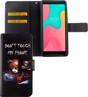 Productafbeelding van Wiko Y60 telefoonhoesje, beschermende hoes met kaarthouder. "Raak mijn telefoon niet aan."