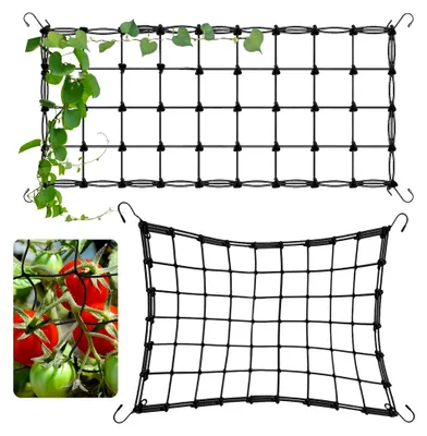 Produktbild von Scrog Netz, 2 Stück 150 x 90 cm Pflanzennetz mit 4 Haken, elastisch dehnbar für Pflanzen, Gemüse, Obst, Blumen, Unterstützung