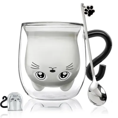 Doppelwandiges Katzenglas 280 ml schwarz Katzenform Kaffeetasse
