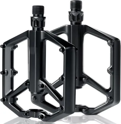 Image de Pédale de VTT en aluminium avec roulements étanches, pédale plate de 9/16 pouces avec crampons antidérapants amovibles, idéale pour les débutants et le vélo de ville.