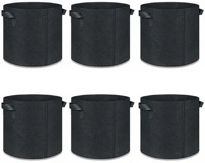 Productafbeelding van Niet-geweven kweekzakken - Geschikt voor tomaten, aardbeien, paprika's, wortels - 7 gallon (ongeveer 26 liter) - Diameter 35 cm - Hoogte 28 cm - Zwart - Verpakking van 6 stuks
