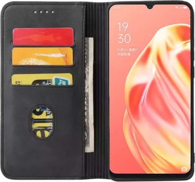 Produktbild von Smartphonica Oppo A91 kunstleren hoesje met  magnetische sluiting en pashouders book case - zwart
