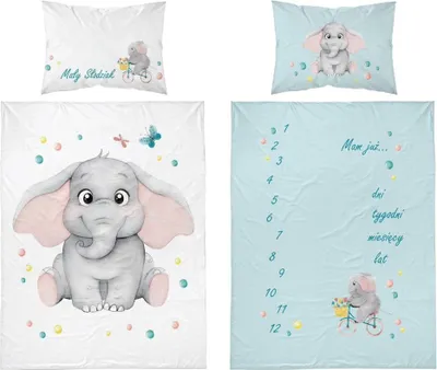 Image de Parure de lit bébé 100x135 éléphant COTON