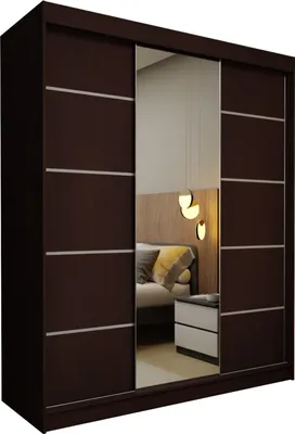 Produktbild von Masseno Schiebetürenschrank MIRELLA 180 cm Kleiderschrank Schlafzimmer Schrank 3-türig mit Spiegel Wengefarben