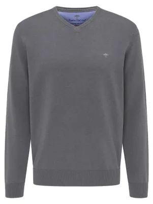 Produktbild von FYNCH-HATTON Pullover aus Baumwolle mit V-Ausschnitt Steel / 3XL