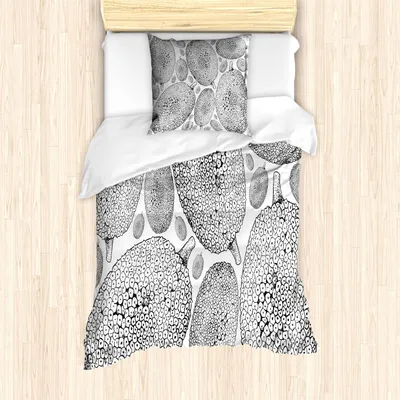 Produktbild von ABAKUHAUS Jackfrucht Bettbezug Set, Monochromatische Hand gezeichnete Skizze der Reife und Süße Exotic Fruit Print, 135 x 200 cm + 80 x 80 cm, Charcoal Grau und Weiß