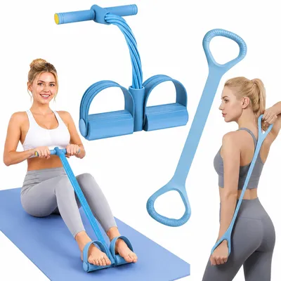 Imagen del producto de Bandas de resistencia para pedales con agarre, con 4 tubos, cuerda elástica, para entrenamiento abdominal y de brazos
