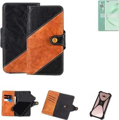 Produktbild von K-S-Trade Handyhülle Schutzhülle Bookstyle Case Wallet-Case kompatibel mit Huawei Nova 11 Pro Handy Cover Bumper Klapphülle schwarz hellbraun 1x