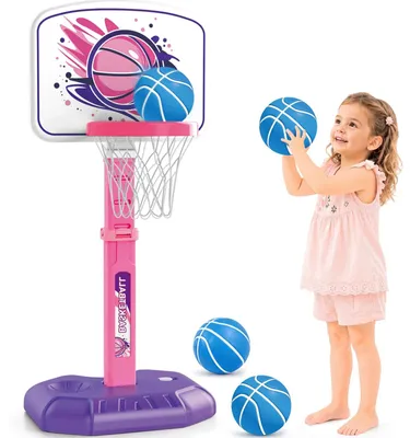 Basketballkorb für Kinder, höhenverstellbar 77-140 cm, 4 Bälle+Pumpe, rosa
