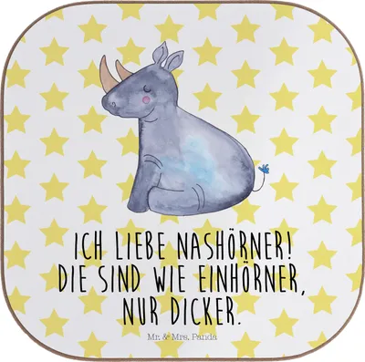 Produktbild von Mr. & Mrs. Panda Untersetzer für Gläser Einhorn Nashorn - Weiß - Geschenk, Coaster, gläseruntersetzer, Glitzer, Regenbogen, Witzig, Tischuntersetzer, Tasse, Zoo, Tassen